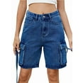 thumbnail image 1 of Women'S Y2K Baggy with Multi Pockets Bermuda Wide Leg Knee Length Long Jean Shorts Streetwear Jorts Dark Blue M, 1 of 9