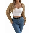 thumbnail image 1 of Women'S Y2K Crochet Shrug Sweater Open Front Long Sleeves Batwing Knit Cropped Cardigan Khaki XL, 1 of 9