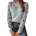thumbnail image 1 of Women'S Y2K Fashion Solid Color Hollow Raglan Sleeve Crew Neck Sweater Light Grey M, 1 of 7