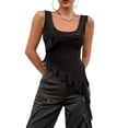 thumbnail image 1 of Women'S Y2K Going Out Crop Top Summer Sleeveless Asymmetrical Mesh Tank Top Fitted Party Tops Black L, 1 of 7