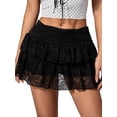 thumbnail image 1 of Women'S Y2K Lace Mini Skirt with Shorts A Line Hight Waisted Ruffle Skirt Skort Black S, 1 of 8