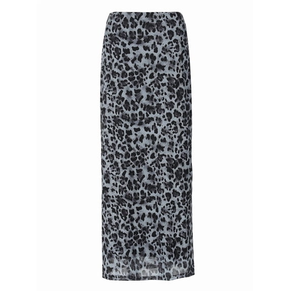 Women'S Y2K Leopard Print Skirts Ruched Maxi Skirt Mesh Sheer High Waisted Long Bodycon Skirt Black XS