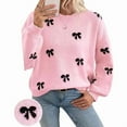 thumbnail image 1 of Women'S Y2K Print Sweater Crewneck Long Sleeve Drop Shoulder Knit Pullovers Sweaters Pink S, 1 of 7