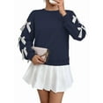 thumbnail image 1 of Women'S Y2K Ribbon Long Sleeve Top - Crew Neck Red Christmas & New Year Bowknot Oversized Pullover Shirt Navy Blue XL, 1 of 8