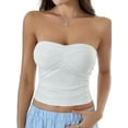 thumbnail image 1 of Women'S Y2K Strapless Tube Top Basic Knit Crop Top Backless Sleeveless Bandeau for 2025 Summer Outfits White S, 1 of 9