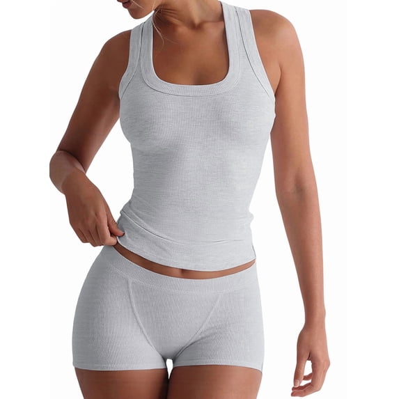 Women'S Y2K Yoga Slim Fit Tank Top and Shorts 2 Piece Workout Set Athletic Gym Outfit White Flower Ash L