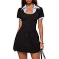 thumbnail image 1 of Women'S Y2k 2 in 1 Short Sleeve Mini Dress Collared Going Out A Line Dresses Black L, 1 of 9