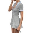 thumbnail image 1 of Women'S Y2k 2 in 1 Short Sleeve Mini Dress Collared Going Out A Line Dresses Gray M, 1 of 9