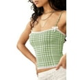 thumbnail image 1 of Women'S Y2k Gingham Square Neck Crop Tank Tops Spaghetti Strap Lace Trim Bow- Front Tops - Shirt Green L, 1 of 5