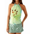 thumbnail image 1 of Women'S Y2k Halter Tank Floral Print Open Back Top Sleeveless Tie Cropped Top Summer Street Style Green L, 1 of 8