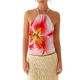 thumbnail image 1 of Women'S Y2k Halter Tank Floral Print Open Back Top Sleeveless Tie Cropped Top Summer Street Style Pink S, 1 of 8