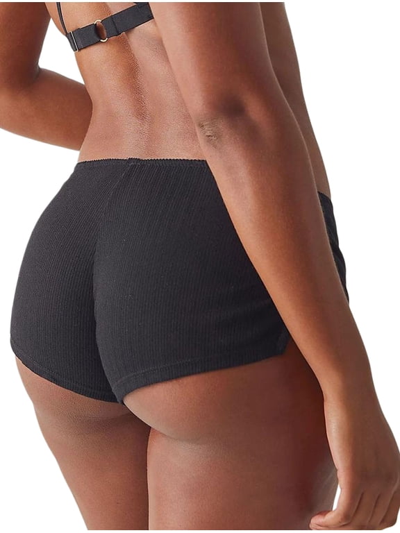 Women'S Y2k Micro Shorts Low Waist Side Slit Boyshort Slim Booty Shorts Lounge Pj Bottom Black S