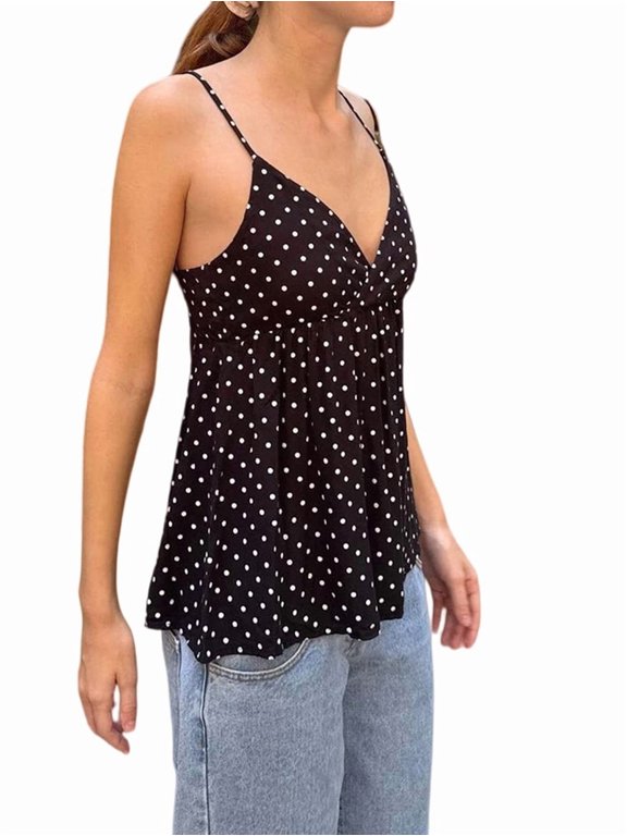 Women'S Y2k Polka Dot Print Tank Top Spaghetti Strap Camisole Sheer Mesh Going Out Top