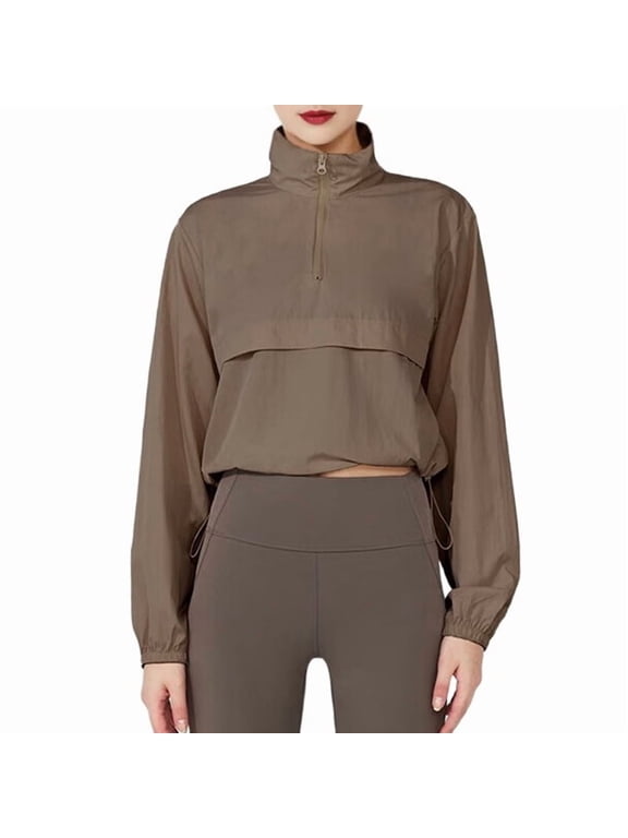 Women'S Zip Up Athletic Jacket Stand Collar Windproof Sun Protection Workout Outdoor Jacket Chestnut Color S