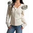 thumbnail image 1 of Women'S Zip Up Cardigan Sweater Cable Faux Fur Hoodies Long Sleeve Jacket Knit Outfits Y2K Apricot L, 1 of 10