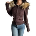 thumbnail image 1 of Women'S Zip Up Cardigan Sweater Cable Faux Fur Hoodies Long Sleeve Jacket Knit Outfits Y2K Brown XL, 1 of 7