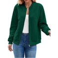 thumbnail image 1 of Women'S Zip Up Cardigan Sweater Hoodies Long Sleeve Jacket Outfits Crewneck Casual Coat Dark Green S, 1 of 8