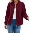 thumbnail image 1 of Women'S Zip Up Cardigan Sweater Hoodies Long Sleeve Jacket Outfits Crewneck Casual Coat Wine Red XXL, 1 of 8