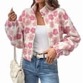 thumbnail image 1 of Women'S Zip Up Fleece Crop Jacket Long Sleeve Cute Floral Outerwear Coats Fall Winter Outfit Pink L, 1 of 9