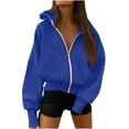 thumbnail image 1 of Women'S Zip Up Hoodie Sweatshirt Y2K Fall Fashion Casual Solid Color Long Sleeve Loose Fit Pockets Casual Trendy Jacket Blue S, 1 of 6