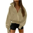 thumbnail image 1 of Women'S Zip Up Hoodie Sweatshirt Y2K Fall Fashion Casual Solid Color Long Sleeve Loose Fit Pockets Casual Trendy Jacket Khaki S, 1 of 6