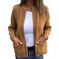 thumbnail image 1 of Women'S Zip Up Knit Cardigan Long Sleeve Stand Collar Sweater Outwear Coat with Pockets Yellow M, 1 of 6