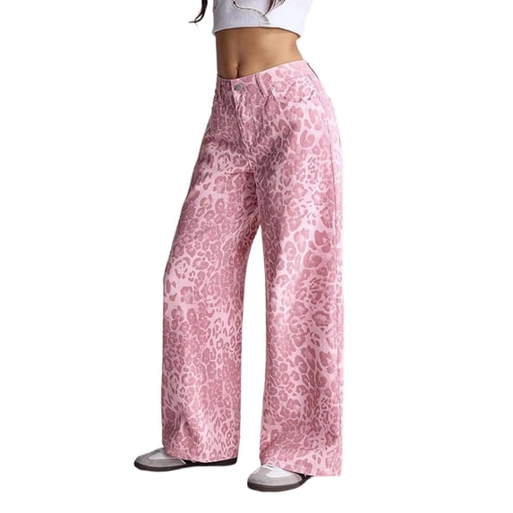 Women'S for Pink Leopard Wide Leg Jeans XXL