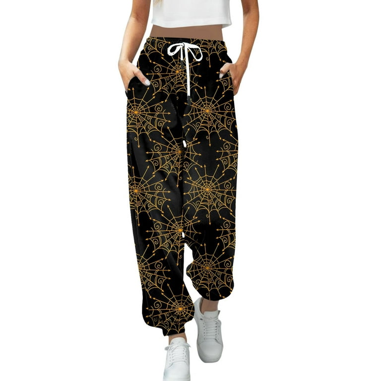 Women'S Pants Printing Tie Feet Long Pants High Waisted Casual Pants  Polyester Gold M
