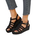 thumbnail image 1 of Women Sandals Under $15, Xunlbb Baotou Sandals New Summer Casual Lightweight Flat Bottomed Roman Sandals Hollowed Out Buckle Beach Hole Shoes Outside(Black,Size:35), 1 of 7