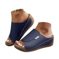 thumbnail image 1 of Women Sandals Black Sandals Women Women's Fashion Wedge Slides - Comfortable Summer Sandals with Memory Foam, Dressy Slip On Beach Shoes, 1 of 8