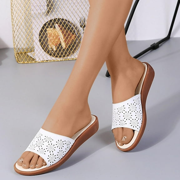 Women Sandals Clearance 2023! Pejock Women's Flat Sandals Extremely Comfy Slides Sandals Hollow Out Slippers Casual Home Sandals Slotted Comfort Flat Bottom Mules Non-Slip