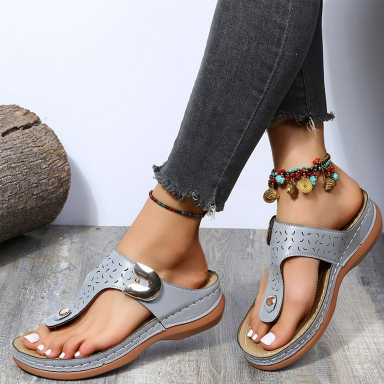Women Sandals Clearance 2023 Pejock Women s Flip Flops with Arch Support Sandals Solid Color Flip Flops Thick Heel Slippers Hollow Casual Shoes