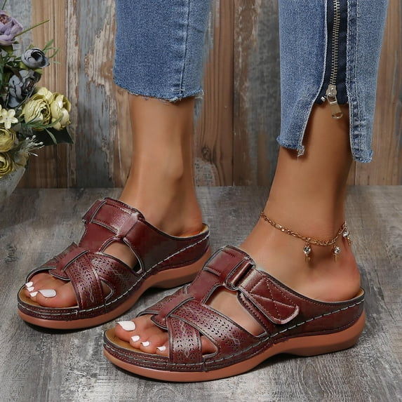 Women Sandals Clearance 2023! Pejock Women's Platform Wedge Sandals with Arch Support Flat Arch-support Sandals Shoes Beach Orthopedic Sandals Non-Slip Causal Slippers Non-Slip