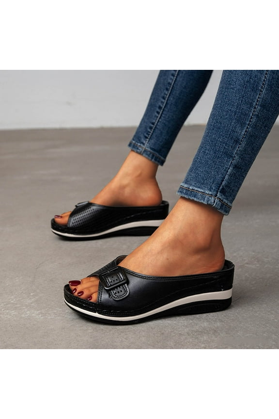 Women Sandals Clearance 2023! Pejock Women's Platform Wedge Sandals with Arch Support Flat Shoes Beach Sandals Non-Slip Causal Slippers Summer Athletic Outdoor Beach Sandals Non-Slip