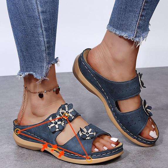 Women Sandals Clearance 2023! Pejock Women's Platform Wedge Sandals with Arch Support Solid Color Comfortable Hollow Out Wedge Flowers Sandals Casual Slippers Summer Athletic Outdoor Beach Sandals
