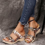 Women Sandals Clearance 2023! Pejock Womens Platform Wedge Sandals Extremely Comfy Slides Sandals Retro Casual Flowers High-heeled Flat-bottomed Wedge Slippers Non-Slip