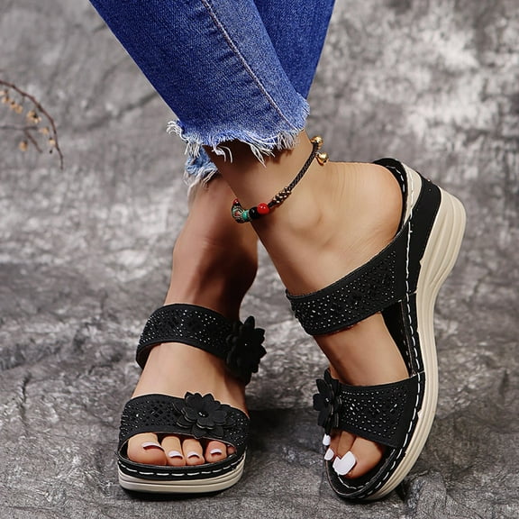 Women Sandals Clearance,AXXD Women's Shoes Flat Shoes Ladies Beach Sandals Summer Non-Slip Causal Slippers for Women'S Easter Outfits Black 9.5