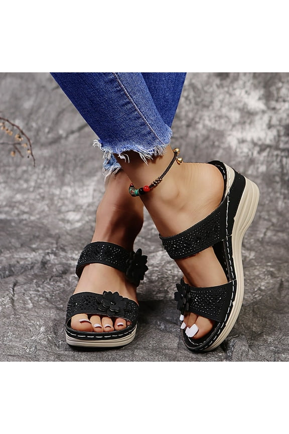 Women Sandals Clearance,AXXD Women's Shoes Flat Shoes Ladies Beach Sandals Summer Non-Slip Causal Slippers for Women'S Easter Outfits Black 9.5
