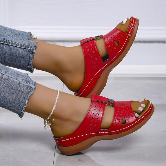 Women Sandals Clearance,AXXD Women's Shoes Summer Ladies Embroidered Flowers Slippers Sandals Shoes Flip-Flops Slippers for Easter Day Red 5.5