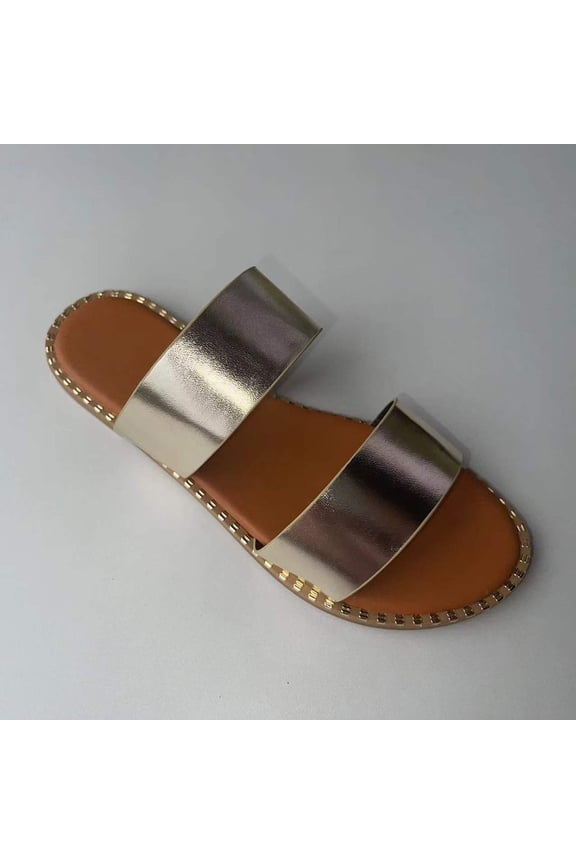 Women's Shoes Flat Heel Sandals And Comfortable Shoes Wrinkled Slippers for Girls' Easter Outfits Gold 7
