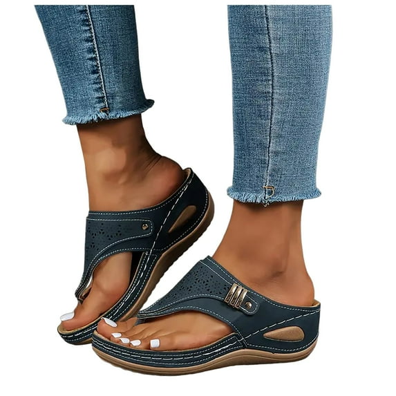 Women Sandals Comfortable Black Sandals Fashion Orthotic Flip Flops Ladies Slip On Lightweight Comfortable Thong Sandals Blue 6