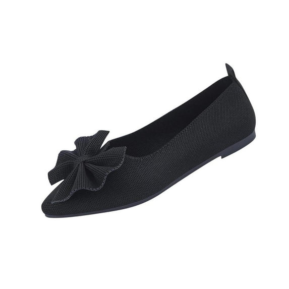 Women Sandals Comfortable Oofos Shoes Women's Fashion Casual Spring And Summer Flying Woven Shoes Solid Color Bow Breathable Pointed Toe Flat Bottom Wedge Heel One-Foot Shoes Black