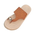 thumbnail image 1 of Women Sandals Jute Textured Toe Post Sandals For Comfortable Slip On Beach Summer Casual Flat Footwear ,Us Size:6, 1 of 9