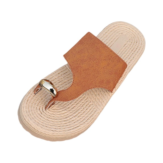 Women Sandals Jute Textured Toe Post Sandals For Comfortable Slip On Beach Summer Casual Flat Footwear ,Us Size:6