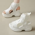 thumbnail image 1 of Women Sandals Oofos Women's Fashion Casual Spring And Summer Solid Color Lace-Up Mesh Flying Woven Breathable Fish Mouth Open Toe One-Foot Thick Bottom Wedge Heel Sandals White, 1 of 9