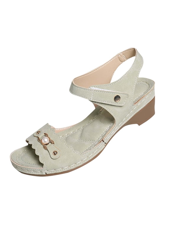 Women Sandals Oofos Women's Fashion Casual Versatile Buckle Spring And Summer Comfortable Thick Heel Open Toe Sandals Green
