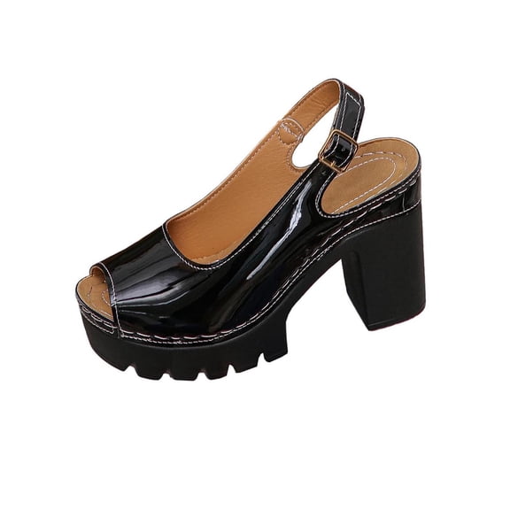 Women Sandals Oofos Women's Sandals Women's Fashionable Casual Summer Solid Color Fish Mouth Head Style High Heels Sandals Black