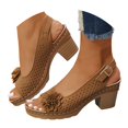 thumbnail image 1 of Women Sandals Open Toe Ankle Buckle Heel Cut Out Sandals Casual Solid Color Hollow Out Floral Sandal Dressy Wedding Dance Shoes, 1 of 8