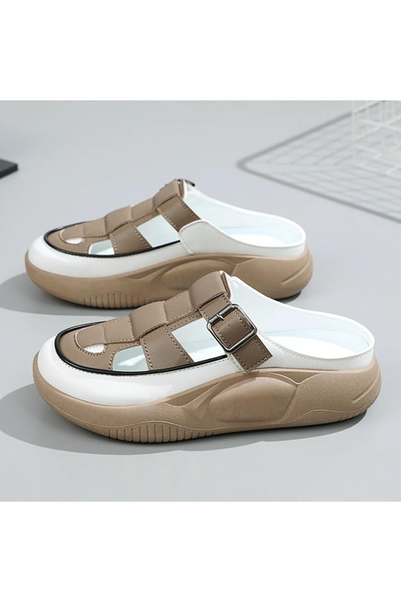 Women Sandals Strappy Sandal Summer Shoes Flatform Shoes Fashion Soft Flat Shoes Khaki 36