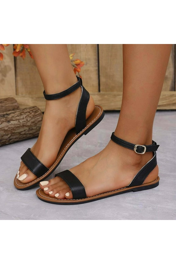 Women Sandals Under $15, Xunlbb Women's Fashion Casual Roman One-Line Spring And Summer New Open-Toe Flat Sandals(Black,Size:43)